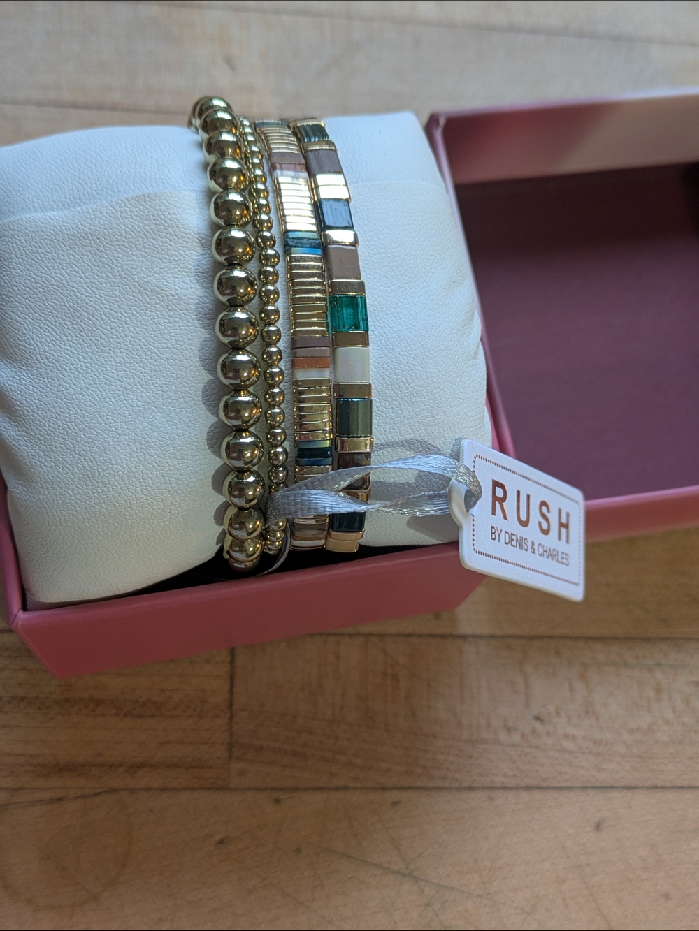RUSH by Denis & Charles Gold-Tone Stackable Bracelet Set with Green Accent